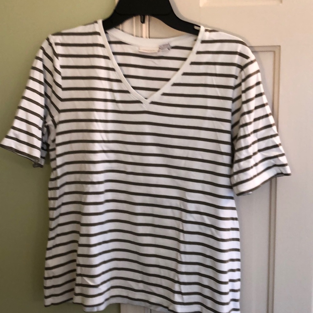 Chico’s Olive striped  Top sz 2
